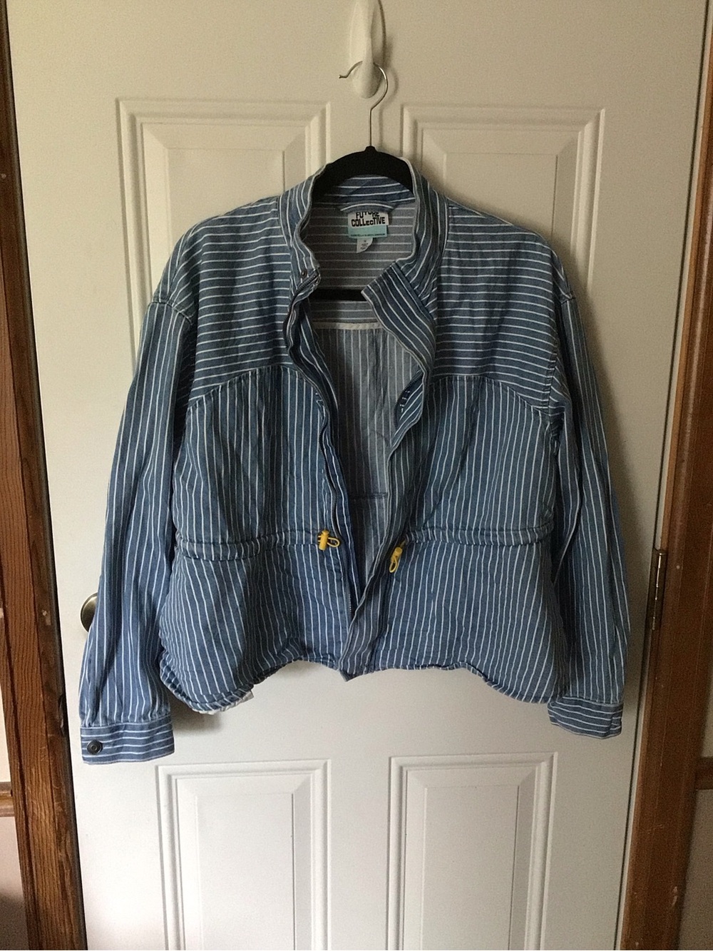 Future Collective Light Blue Striped Utility Jacket with Cinch Waist